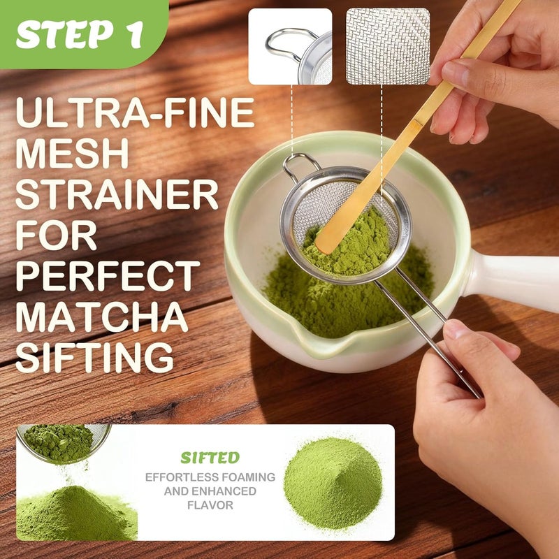 IDALIO Matcha Whisk Set, Matcha Set Home and Kitchen, Matcha Kit Handled Matcha Bowl Tea Set, Christmas Gifts for Women Mom, Kitchen Decor And Accessories, Matcha Sifter Tea Cup Set Christmas Kitchen Decor - Image 4